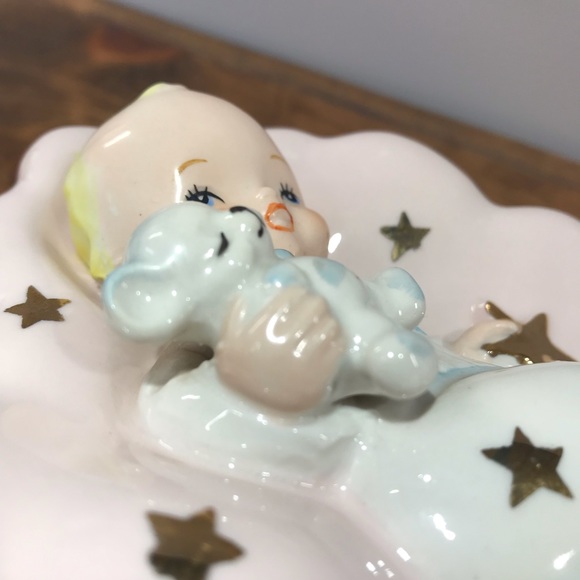 Vintage Pink Ceramic Baby Holding Star And Teddy Nursery Decor Planter Japan - Picture 7 of 12